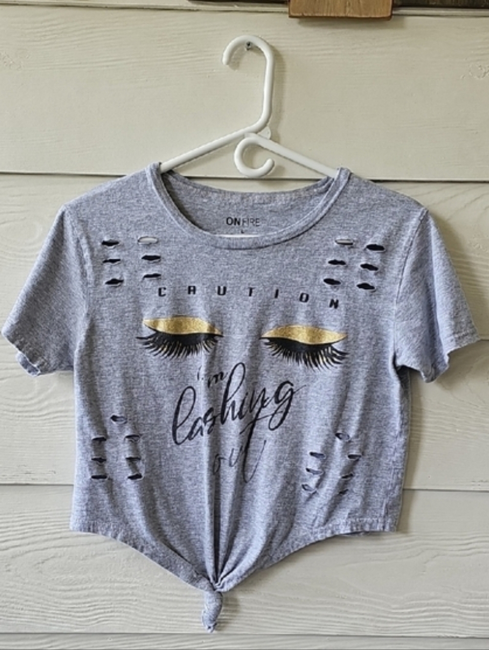 On Fire Girls' Gray Gold Accent Knot-Front Tee